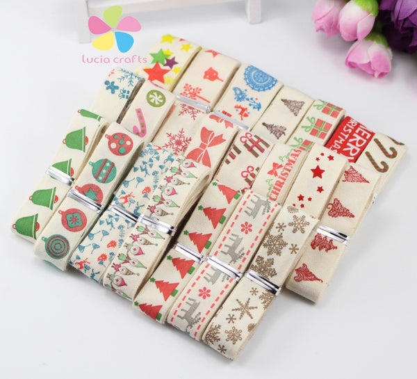 12y/lot Christmas Pattern Printed Cotton Ribbon