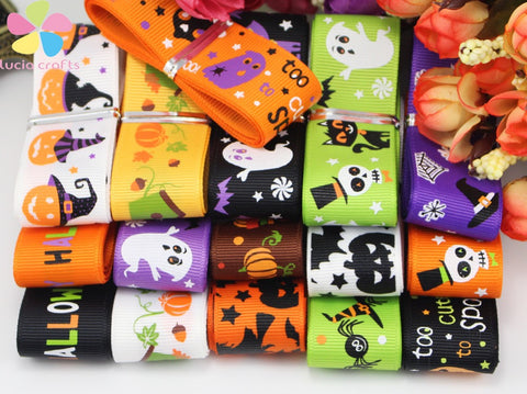 25mm Halloween Pattern Grosgrain Ribbon 12yards/lot